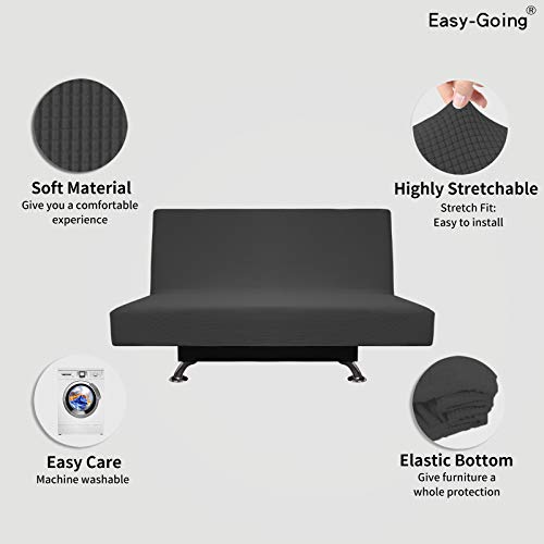 Image of Easy-Going Stretch Medium Futon Slipcover Armless Futon Cover Dark Gray