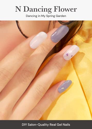 Image of ohora Semi Cured Gel Nail Strips (N Dancing Flower) - White Works with Any UV /LED Lamps, Salon-Quality, Long Lasting, Easy to Apply & Remove - Includes 2 Prep Pads, Nail File & Wooden Stick