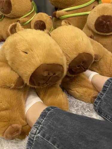 Cute Capybara Slippers, with One Random Key Chain Capybara Gift for Women Girls Kids, Fuzzy Warm Non Slip Winer Shoes Faux Fur Plush Cozy Indoor House Sandals Soft Cloud Slides Bedroom Funny Slippers3