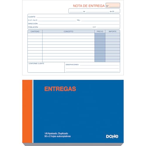 Dohe - Talonarios Notas de Entrega (10 uds.) - 50 Hojas Duplicadas (50 Hojas con 1 Copia), Tamaño A6 Apaisado 15x10 cm, Blocs en Español para Envíos de Mercancías, Material de Oficina