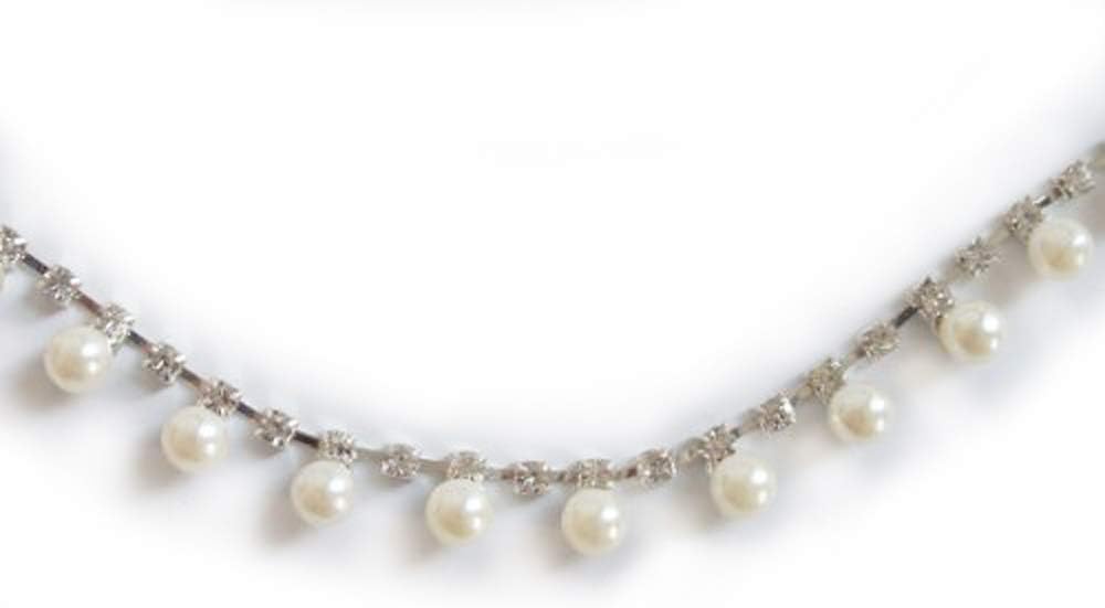 DMT05 Luxury Pearl Fringe with Cased Crystal Diamante, Embellishment, Continuous, 12mmW - per 2 meters