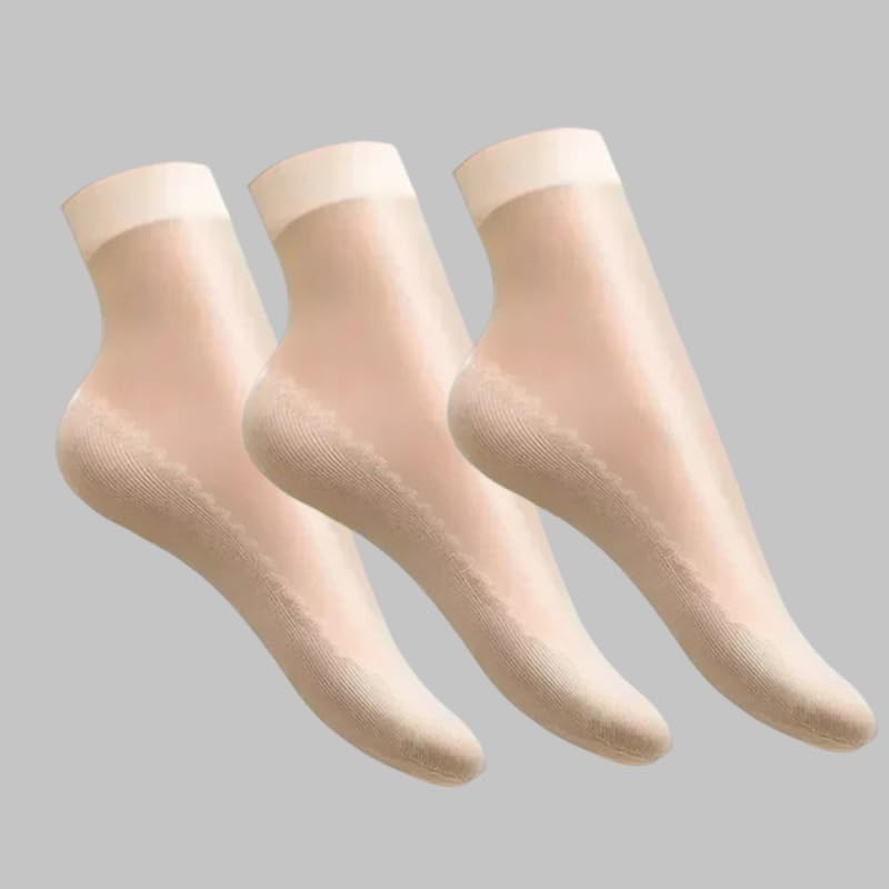 3 Pairs Women's Transparent Silk Socks - Nylon Ankle Socks for Women, Breathable, Non-Slip - Fashionable Ladies Short Sock