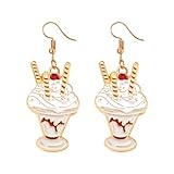 Ice Cream Earrings for Women Cute Funny Gold Plated Enamel Cherry Chocolate Dessert Food Ice Cream Dangle Drop Weird Earrings Ice Cream Lover Jewelry (Gray)