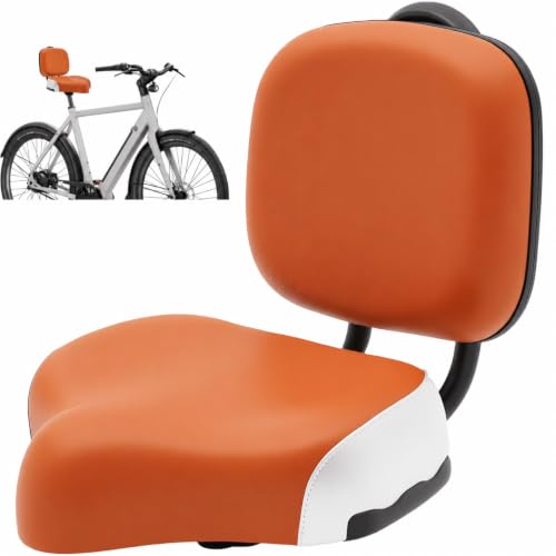 Tricycle Seat with Backrest Extra Wide Tricycle Saddle Seat with Back Support Comfortable Exercise Bike Seat Cushion Replacement Bicycle Saddle for Road Bikes Beach Bikes Adjustable Height (Brown)