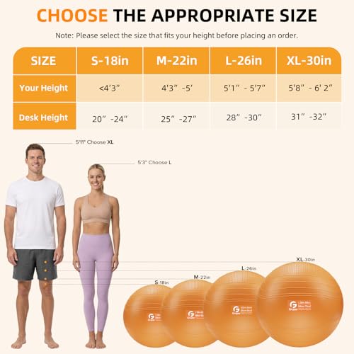 Image of Gruper Yoga Ball, Extra Thick Non Slip Exercise Ball for Workout, Yoga, Pregnancy, 4 Sizes Anti Burst Chair for Home and Office, Includes Foot Pump & Fitness Guide