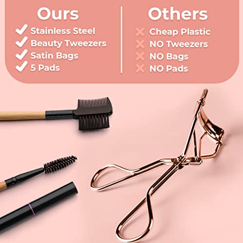 Eyelash Curler Kit (Rose Gold), Premium Lash Curler For Perfect Lashes, Eye Lash Curler With 5 Eyelash Curler Replacement Pads, Universal Eye Lashes Curlers, Eyelash Curler For Women (Box Colors Vary) #TOP4