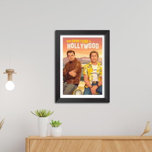 Image of TenorArts Once upon a time in Hollywood Poster Hollywood Movie Posters Vector Art Photo Frame Painting With Dark Wooden Texture (12inches x 9inches)