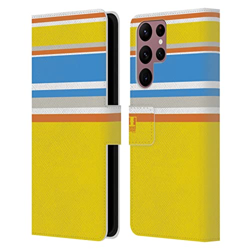 Étui Portefeuille Samsung S22 Ultra 5G Protège Écran Cuir Rayures Jaune Bleu