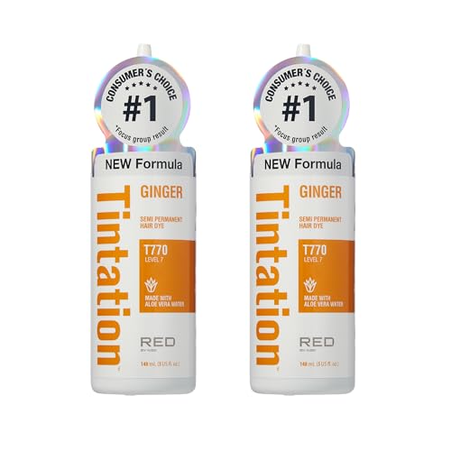 Red by Kiss Tintation Semi-Permanent Hair Color, Aloe Vera Water Based, Argan Oil, Olive Oil, Collagen & Keratin, Long-Lasting Color Dye (Ginger, 2 Pk, 5 Fl Oz)