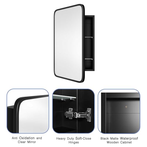 Image of AGDULL Medicine Cabinet with Black Metal Frame Mirror, Overall 16.5 inchx24 inch