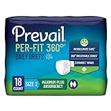 Prevail Per-Fit 360 Daily Incontinence Briefs, Unisex Adult Incontinence Briefs with Tabs, Maximum Plus Absorbency, Size 2, 72 Count (4 Packs of 18)