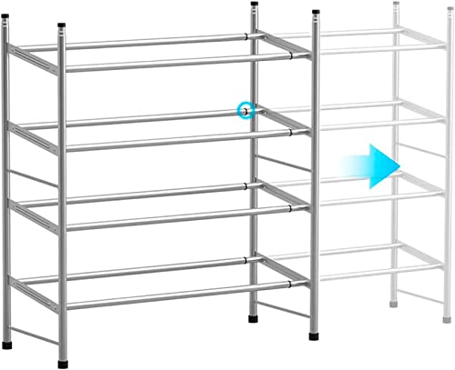 RevolutionLine - Zapateros de 2, 3 y 4 Niveles Extensible y apilable | Metálico con Acabado Cromado | Ampliable | Varias Medidas | Se extiende horizontalmente y se apila verticalmente (4 Niveles)