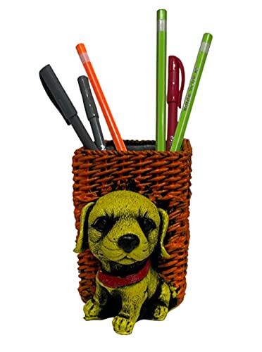 Image of AUGEN Pen Stand Decorative Hand Painted Puppy, Dog Design Stationery Holder | Gift Item | Table Top Decor (1033)