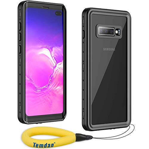 Temdan Samsung Galaxy S10 Plus Waterproof Case Built-in Screen Full-Body Protector with Floating Strap IP68 Waterproof Case for Samsung Galaxy S10 Plus 6.4 inch 2019 - NO Fingerprint ID (Black/Clear)