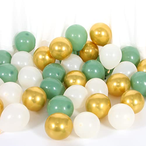 Sage-Green Ivory-Gold Party-Decorations Small Balloons - 5 Inch 50pcs Baby Bridal Shower Safari Birthday Tropical Jungle Theme Wedding Bachelorette Engagement Round Latex Balloon Lasting Surprise