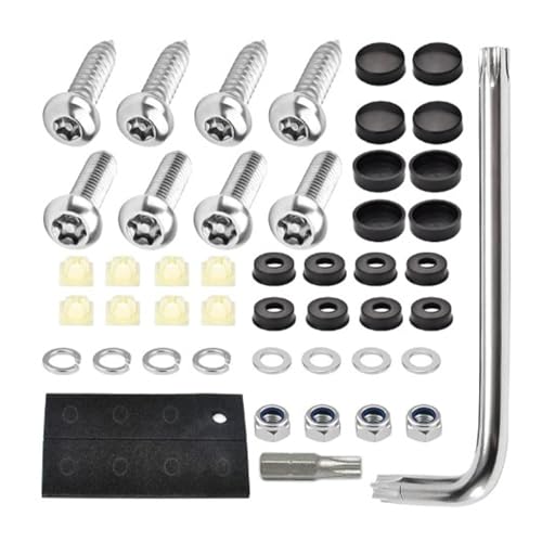 License Plate Fasteners - Stainless Steel License Plate Hardware Kit - Tamper Resistant Fastener Nut, Security Screw Set, Mounting Hardware