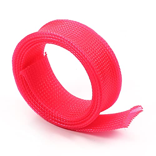 Othmro 編組スリーブ 幅25mm 長さ1m ピンク 1個入り 編組チューブ RoHS認証 PET ポリエチレンテレフタレート材質 ポリエステル編組スリーブ ケーブル被覆用