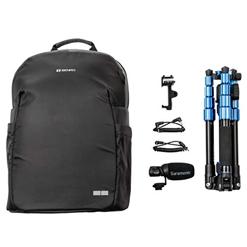 Image of Roadieographer Audio /Video YouTube Instagram Content Creation Kit for Musicians and Bands w /Backpack, Benro Tripod, Phone Clamp, and Saramonic SR-BSP1C Condenser Microphone w /Cables - Pro