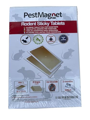 PestMagnet StickyTablet 8X - 6 trampa para ratón de madera +2 - Placa pegajosa antiroedores Potente | Pegamento precebado eficaz | Trampa para ratas impermeable y desechable | Libre de veneno, listo