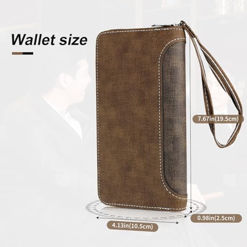 Mens Wallet, PU Leather Large Capacity Long Wallet for Men Card Holder Wallet with Coin Pouch Multi Card Slots (Light Coffee)2