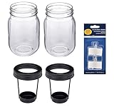 2 Pack Glass Clear Pint Mason Jars with Black Screwtop Tealight and Votive Candle Holders and 2 LED
