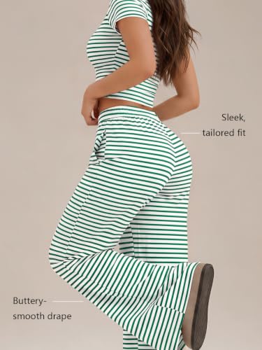 Image of Trendy Queen 2 Piece Matching Summer Lounge Set Womens Side Ruching Top Wide Leg Pants Sets with Pockets