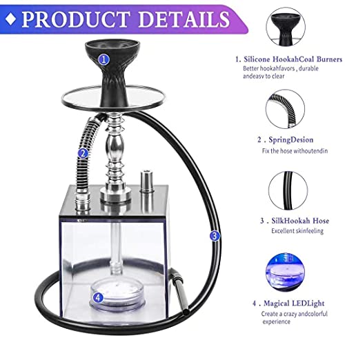 Acrylic Hookah Complete Set - Light Colors Variation - Modern Design Shisha Smoking Kit – Glass Water Pipe Narguile - Includes Accessories #TOP2
