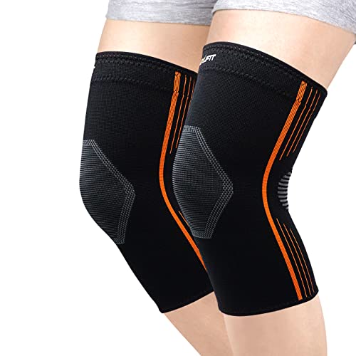 Neoally® - Compression Knee Sleeves, Medical-Grade Knee Compression Sleeve Women And Men For Crossfit To Reduce Knee Pain In, Weightlifting, And Gym Knee Support, Orange, Small, Pack Of 2 #TOP6