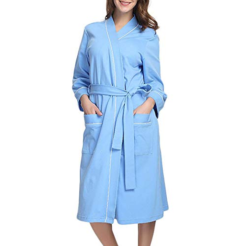 YUHOOE Albornoz para Mujer,Albornoz De 100% Algodón Puro con Cuello En V Y Bolsillos Toalla Unisex Muy Absorbente Abrigo De Baño Bata De Casa,Azul,4XL Cover