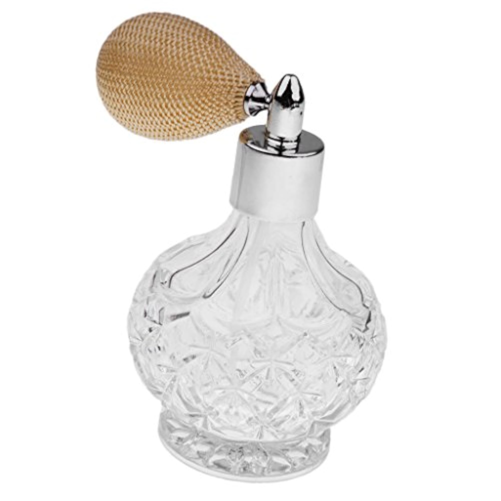 2x Vintage Crystal Empty Perfume Bottle Short Spray Atomizer Glass 100ml Beige