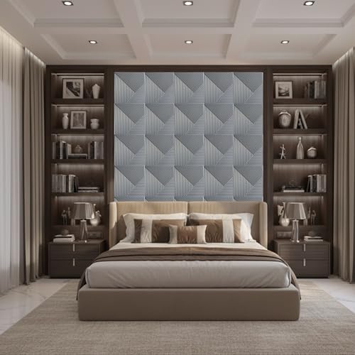 Image of Kayra Decor 3D PVC Wall Panels for Bedroom & Living Room |Fluted Design |Silver Color | 19.7 x 19.7 Inch | Pack of 18 | 48.42 Sq Ft