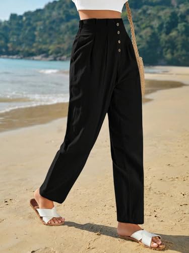 Image of TOPLOT Women High-Waist Pants | Pleated Relaxed Fit Trousers for Woman | Casual & Elegant Look with Workwear for Office, Events & College (5194)