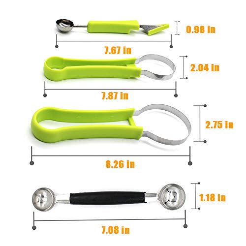 2 Pcs Melon Baller Scoop Set | 4 in 1 Stainless Steel Melon Baller and Fruit Scoop Set for Watermelon Ice Cream | Pumpkin Carving Kit - Thumbnail 2