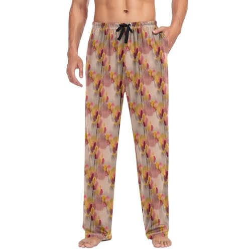 Aflyko Floral Men's Pajama Pants Pink Tropical Leaves Pjs Sleepwear Bottoms