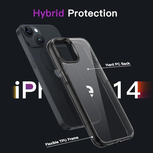 Image of JETech Polycarbonate Cover Case for iPhone 14 6.1-Inch, Non-Yellowing Shockproof Phone Bumper Cover, Anti-Scratch Clear Back (Black)