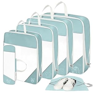 Compression Packing Cubes for Suitcases 6 set, Travel Luggage Organizer, Travel Packing Kit with Clothes Storage Bag Shoes Bag Toiletry Bag Underwear Bag