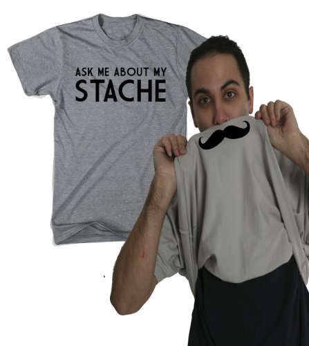 Ask Me About My Stache Funny Mustache Shirt Flip Mens Tee (Heather Grey) - S