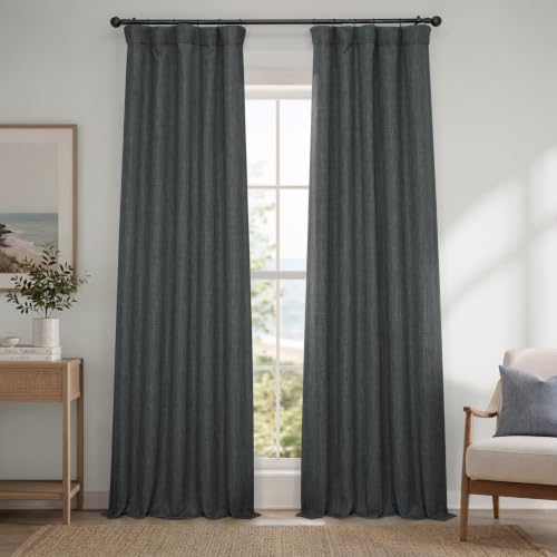 Image of HPD Half Price Drapes - Faux Linen Curtains for Living Room (1 Panel) - 50W X 120L - Textured Room Darkening Curtains for Bedroom 120 Inches Long - Drapes for Home Decor, Dark Gravel