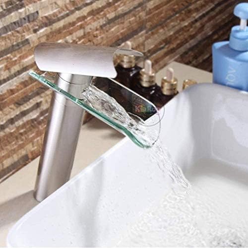 Robinet d'eau en verre et laiton brossé pour lavabo et évier de salle de bain