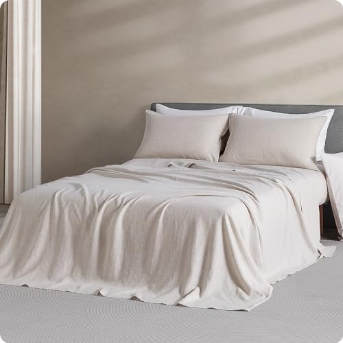 DAPU Pure Linen Sheets Set, 100% French Linen from Normandy, Breathable and Durable for Hot Sleepers, 4 Pcs Set - 1 Flat Sheet, 1 Fitted Sheet, 2 Pillowcases (Natural Linen, Full)