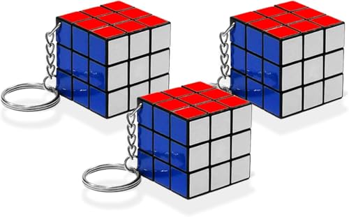 Puzzle Cube Keychain 3 Pack - Bundle with 3 Mini Magic Riddle 3x3 Keychain Souvenirs for Men, Women | Puzzle Cube Keyring Set
