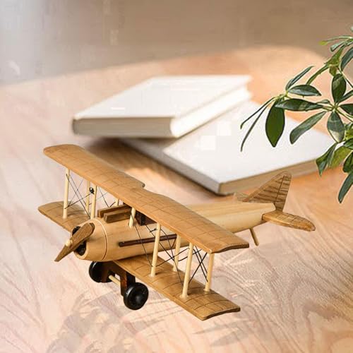 Biplano de madera vintage duradero: modelo de avión coleccionable para hogar 8