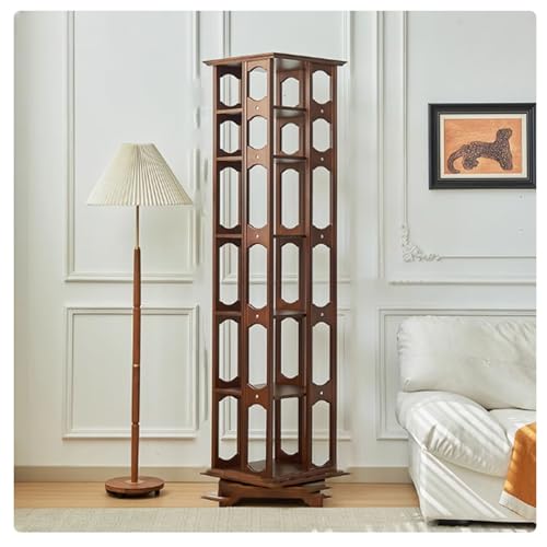 ONCTESQ Biblioteca Estantería esquinera de Madera Maciza giratoria de 360° para Espacios pequeños. Torre Alta con 6 Niveles para niños y Adultos, Ideal para Decorar el salón (Nogal).