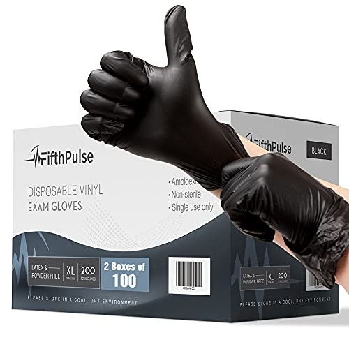 Black Vinyl Disposable Gloves X Large 200 Pack – Latex Free, Powder Free Medical Exam Gloves – Surgical, Home, Cleaning, and Food Gloves – 3 Mil Thickness – 2 Boxes of 100