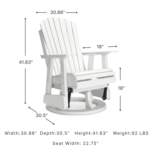 Image of Signature Design by Ashley Hyland Wave Outdoor Casual Swivel Glider Adirondack Chair with 360-Degree Swivel, Weather Resistant HDPE, 18 inch Seat Height, White
