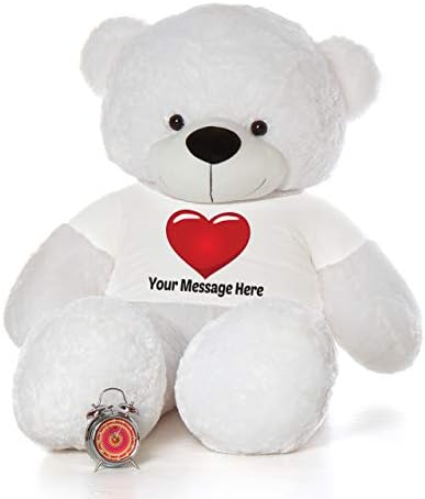 Personalized Life Size 6 Foot Giant Teddy Bear Cuddles with Red Heart T-Shirt (Snow White)