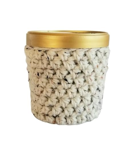 Ice Cream Cozy - Handmade Crochet Pint Sorbet Cozy - Gray Marble (Aran Fleck - Cream with Brown Flecks)