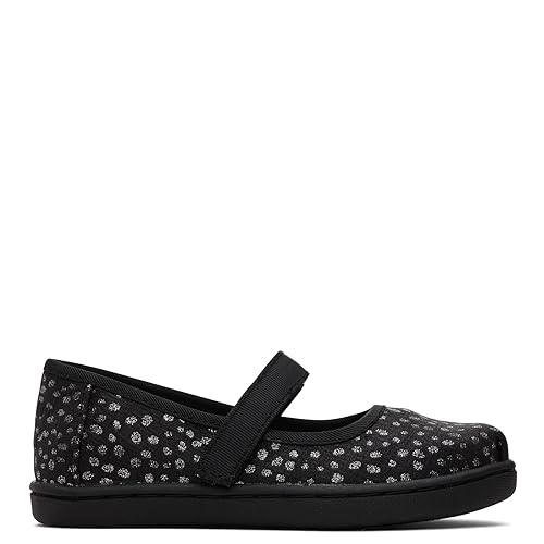 TOMS Girls Mary Jane Flat, Black Foil Dot Microfiber, 8 Toddler