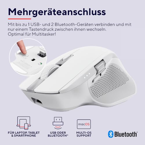 Trust Ozaa+ Kabellose Maus Bluetooth + 2.4GHz Seitliches Mausrad, Weiß – Ansicht 2
