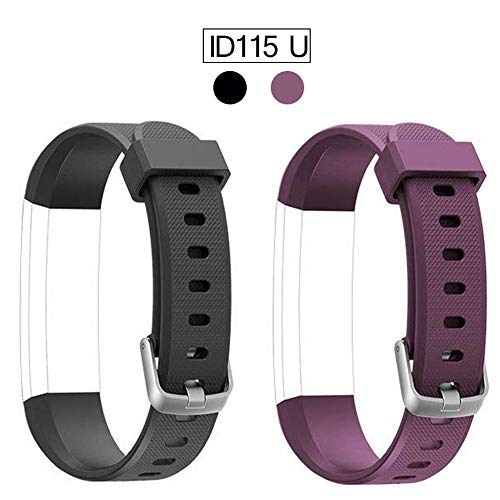 ID115U ID115UHR ID115U HR Replacement Bands, ID115UHR ID115U HR Fitness Tracker Bracelet Band Replacement, Adjustable Wristbands Smart Watch Straps with Fashion Charm Color, 2 Pack, Black Purple